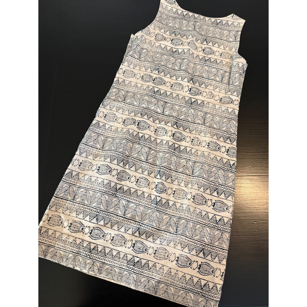 Bombay Paisley Womens XS Cotton Linen Fish Block Print Sleeveless Shift Dress - Picture 6 of 7